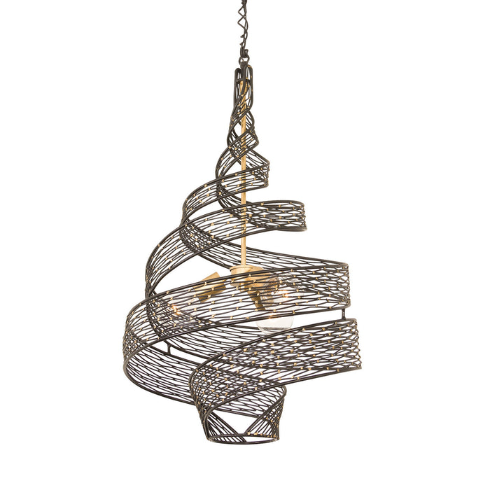 Varaluz 240P03MBFG Three Light Pendant, Matte Black/French Gold