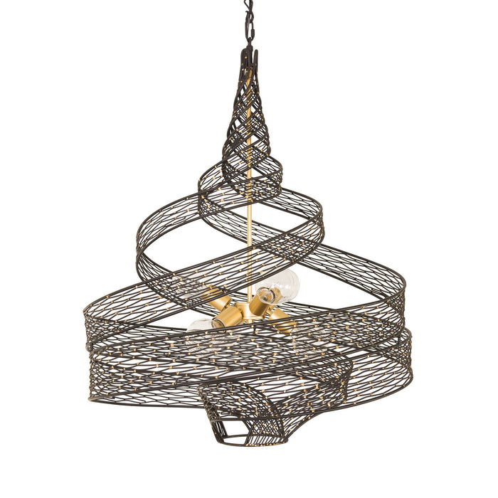Varaluz 240P06LMBFG Six Light Pendant, Matte Black/French Gold