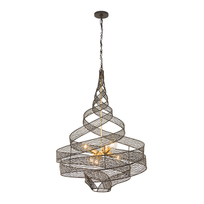Varaluz 240P06MBFG Six Light Pendant, Matte Black/French Gold