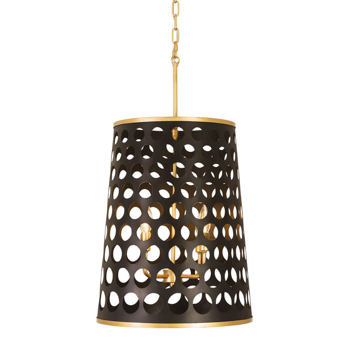 Varaluz 346F04MBFG Four Light Foyer Pendant, Matte Black/French Gold