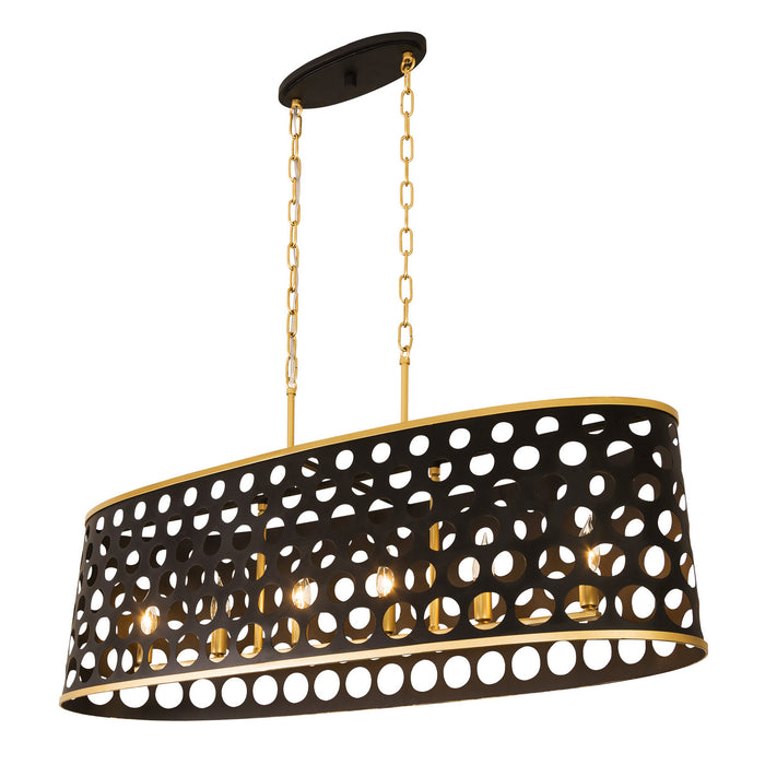 Varaluz 346N06MBFG Six Light Pendant, Matte Black/French Gold
