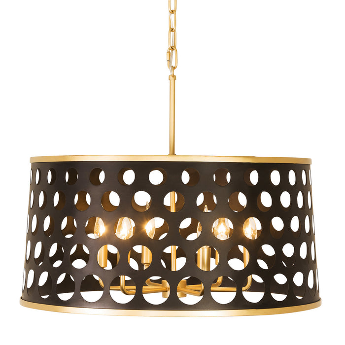 Varaluz 346P06MBFG Six Light Pendant, Matte Black/French Gold