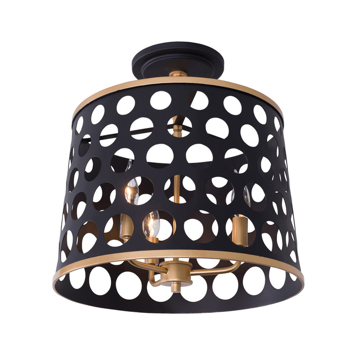 Varaluz 346S03MBFG Three Light Pendant, Matte Black/French Gold