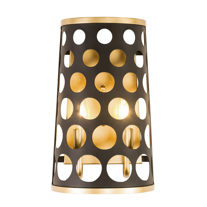 Varaluz 346W02MBFG Two Light Wall Sconce, Matte Black/French Gold