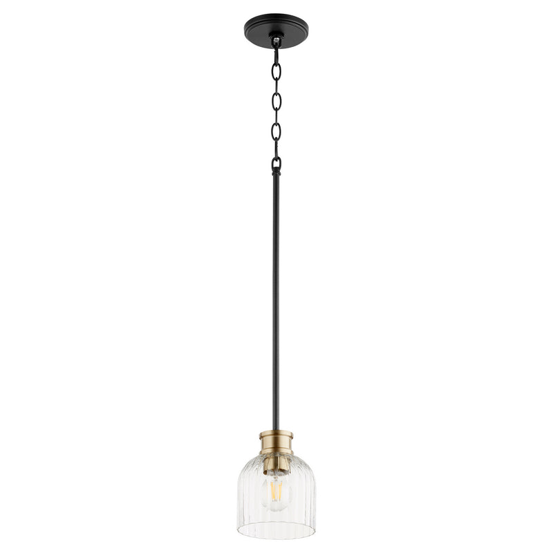 Quorum 310-6980 One Light Pendant, Textured Black w/ Aged Brass