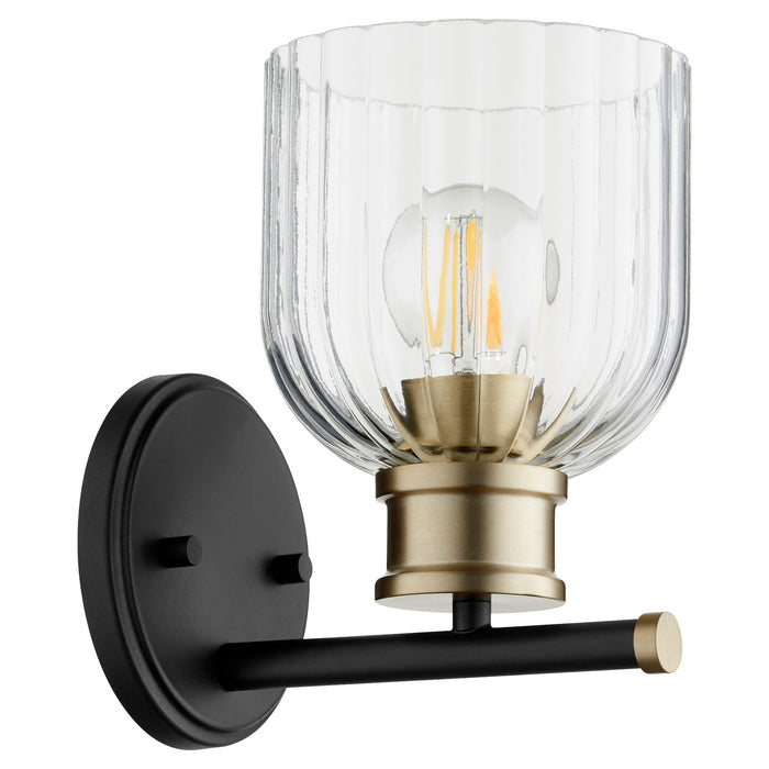 Quorum 510-1-6980 One Light Wall Mount, Textured Black w/ Aged Brass