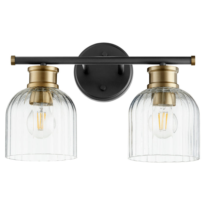 Quorum 510-2-6980 Two Light Vanity, Textured Black w/ Aged Brass
