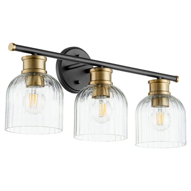 Quorum 510-3-6980 Three Light Vanity, Textured Black w/ Aged Brass