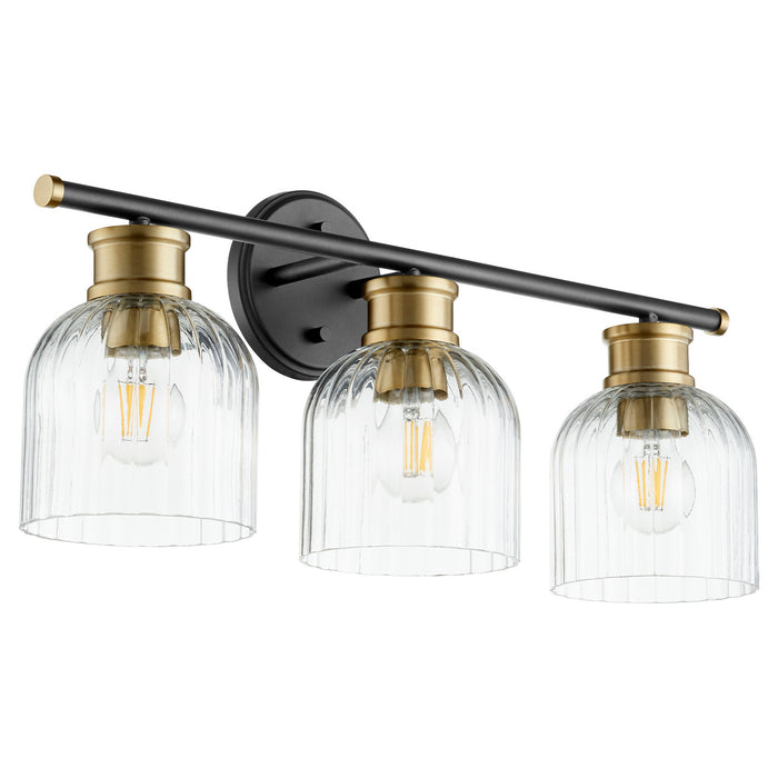 Quorum 510-3-6980 Three Light Vanity, Textured Black w/ Aged Brass