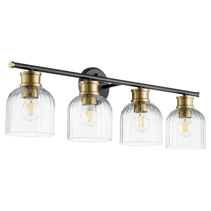Quorum 510-4-6980 Four Light Vanity, Textured Black w/ Aged Brass