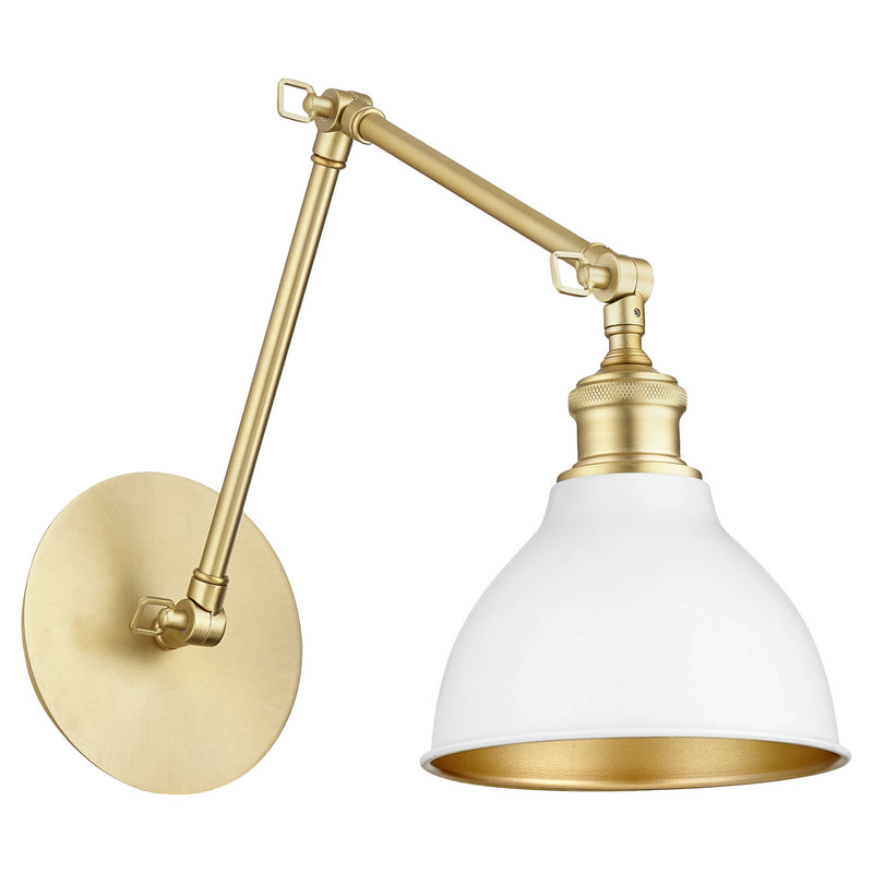Quorum 5392-0880 One Light Wall Mount, Aged Brass w/ Studio White