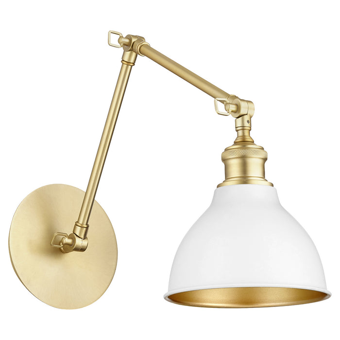 Quorum 5392-0880 One Light Wall Mount, Aged Brass w/ Studio White