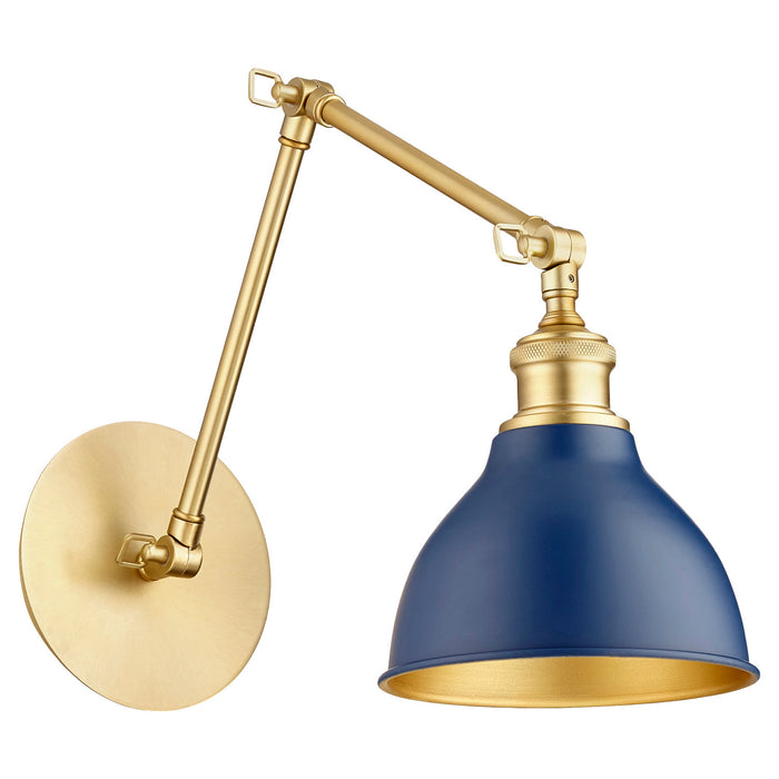 Quorum 5392-3280 One Light Wall Mount, Aged Brass w/ Blue