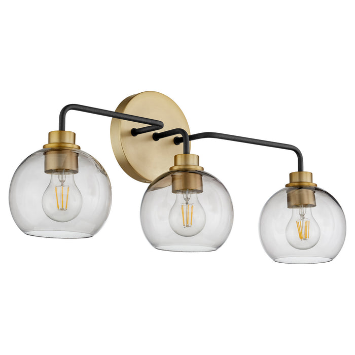 Quorum 572-3-6980 Three Light Vanity, Textured Black w/ Aged Brass