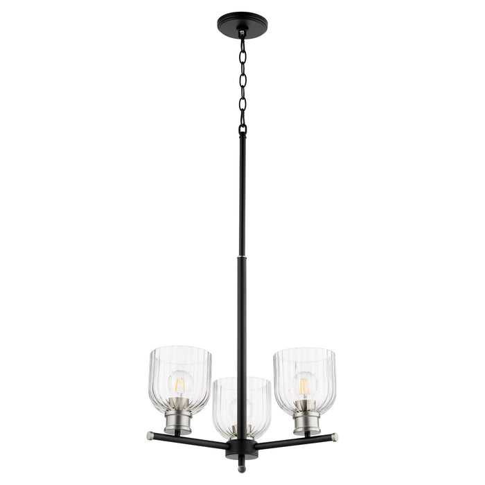 Quorum 610-3-6965 Three Light Chandelier, Textured Black w/ Satin Nickel