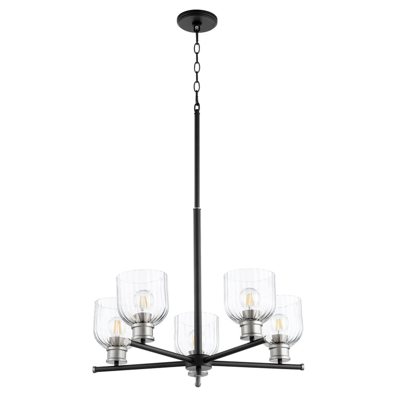 Quorum 610-5-6965 Five Light Chandelier, Textured Black w/ Satin Nickel