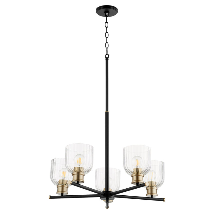 Quorum 610-5-6980 Five Light Chandelier, Textured Black w/ Aged Brass