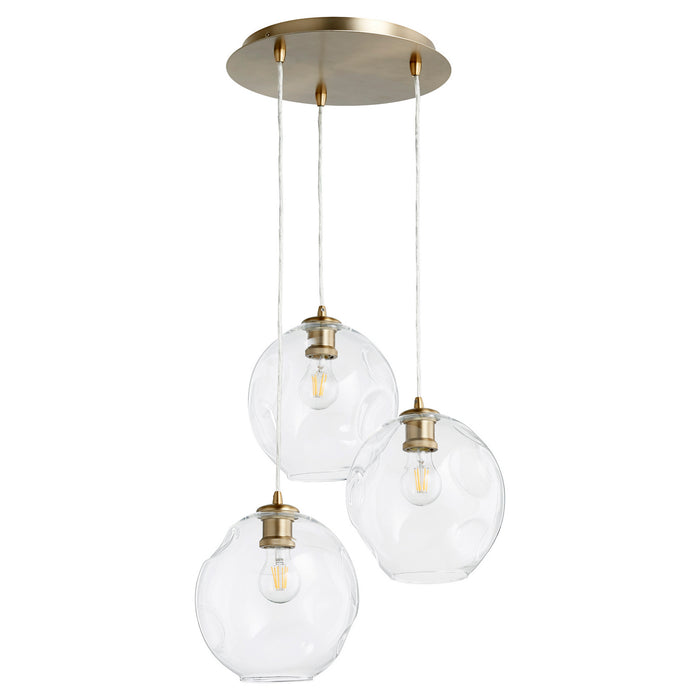 Quorum 63-80 Three Light Pendant, Aged Brass