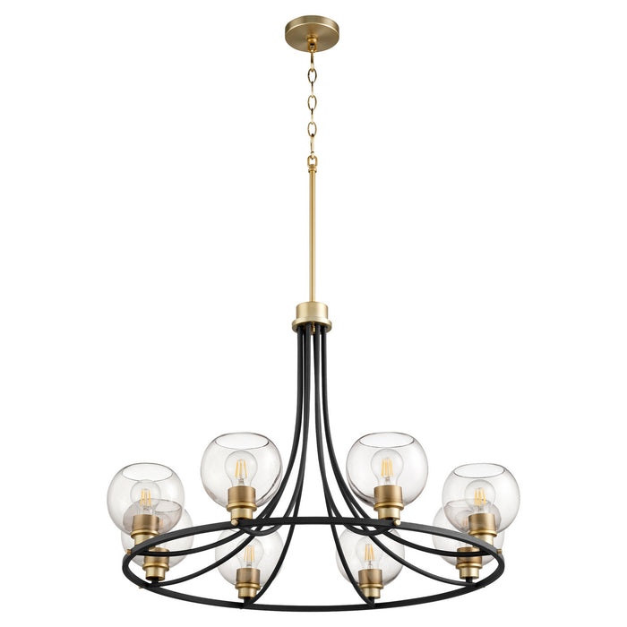 Quorum 672-8-6980 Eight Light Chandelier, Textured Black w/ Aged Brass