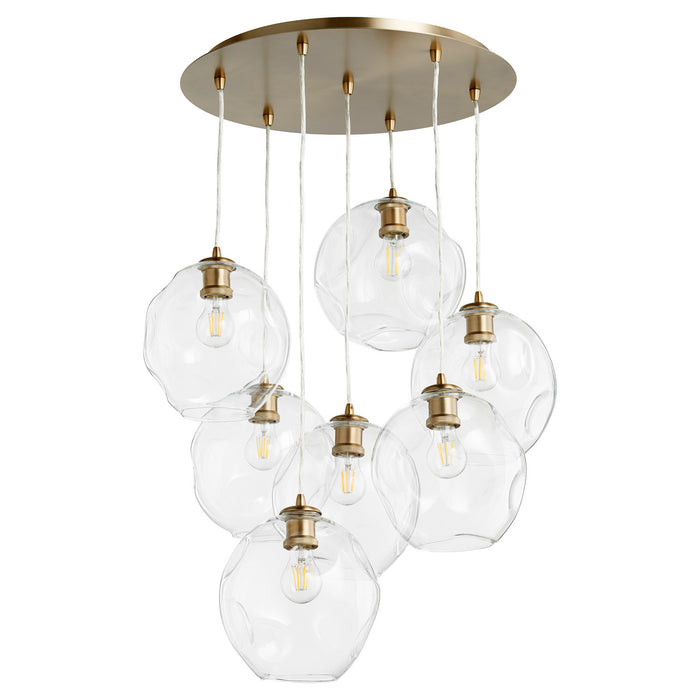 Quorum 67-80 Seven Light Pendant, Aged Brass