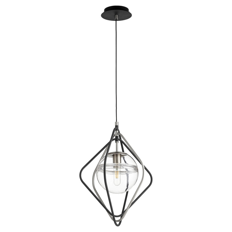 Quorum 6802-6965 One Light Pendant, Textured Black w/ Satin Nickel