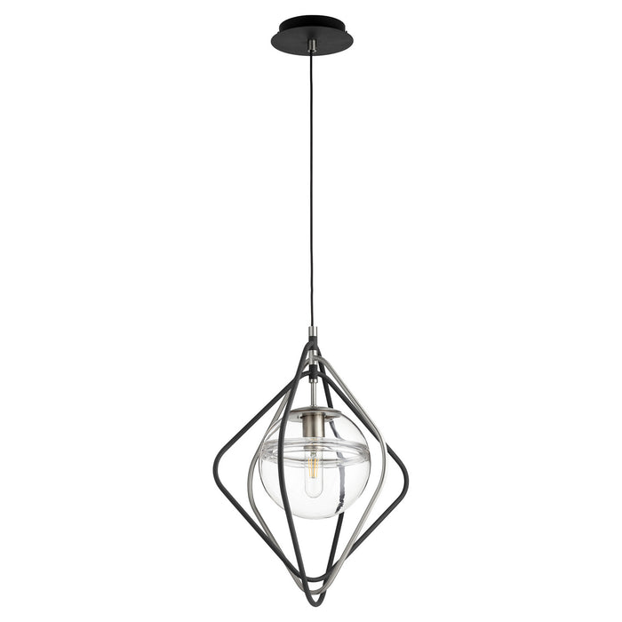 Quorum 6802-6965 One Light Pendant, Textured Black w/ Satin Nickel