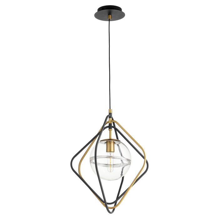 Quorum 6802-6980 One Light Pendant, Textured Black w/ Aged Brass