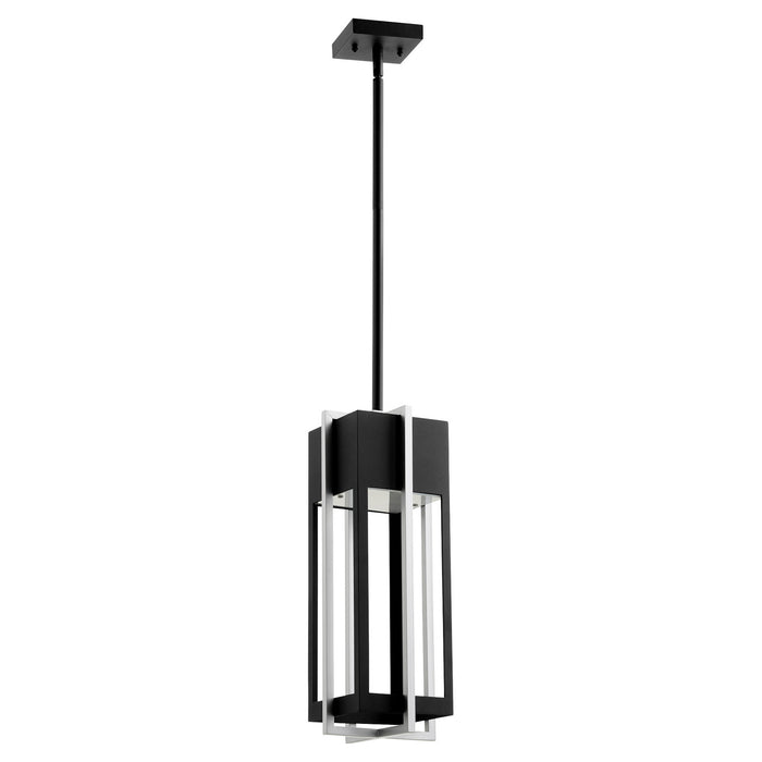 Quorum 712-18-69 LED Outdoor Pendant, Textured Black w/ Brushed Aluminum