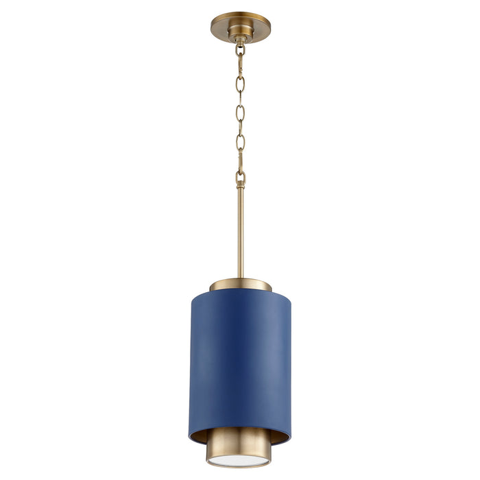 Quorum 8008-3280 One Light Pendant, Aged Brass w/ Blue