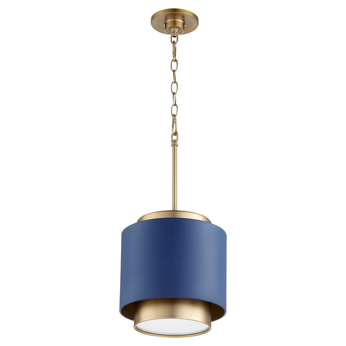 Quorum 8010-3280 One Light Pendant, Aged Brass w/ Blue
