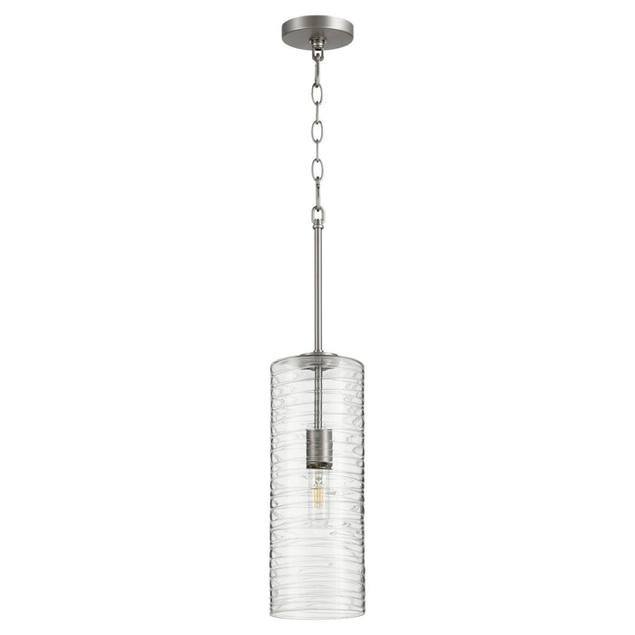 Quorum 8191-65 One Light Pendant, Satin Nickel w/ Textured Glass