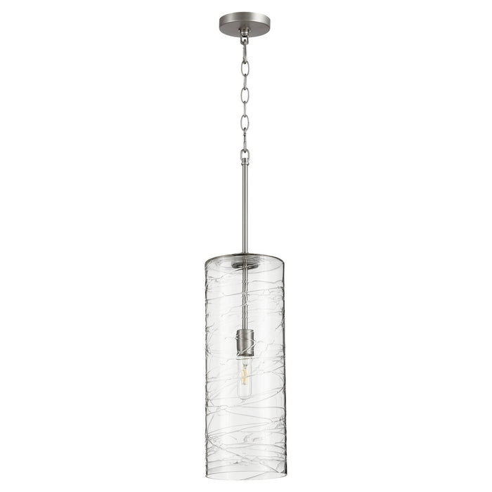 Quorum 8192-65 One Light Pendant, Satin Nickel w/ Textured Glass