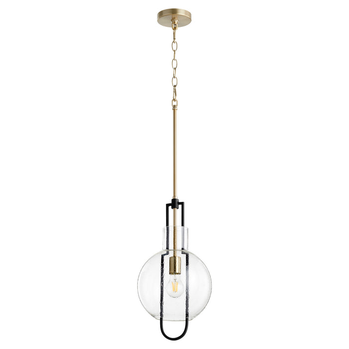 Quorum 89-10-6980 One Light Pendant, Textured Black w/ Aged Brass