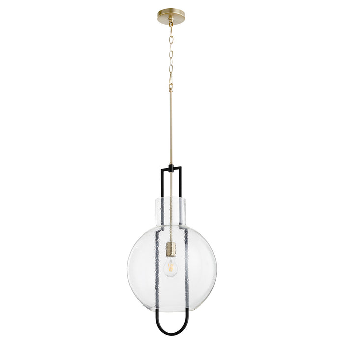 Quorum 89-14-6980 One Light Pendant, Textured Black w/ Aged Brass
