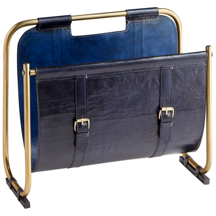 Cyan 10719 Magazine Rack, Blue And Antique Brass