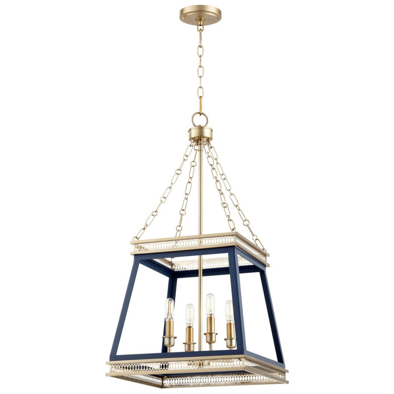 Cyan 10904 Four Light Pendant, Blue And Aged Brass