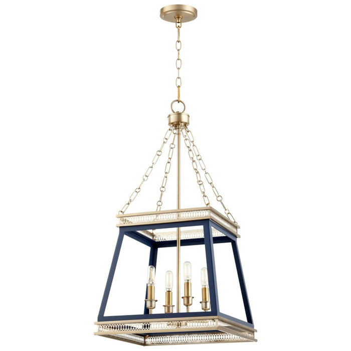 Cyan 10904 Four Light Pendant, Blue And Aged Brass