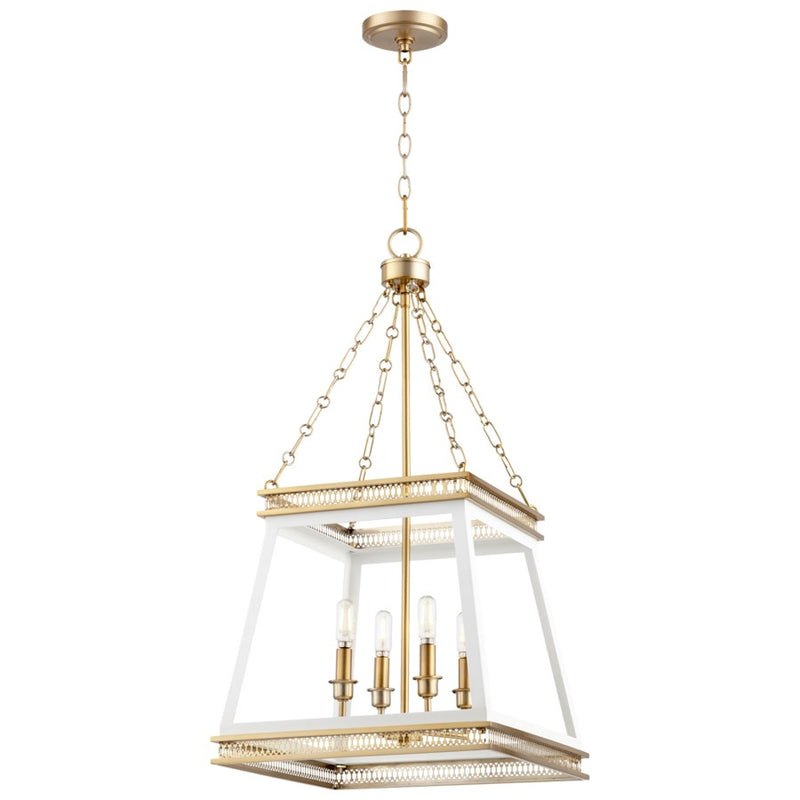 Cyan 10905 Four Light Pendant, White And Aged Brass