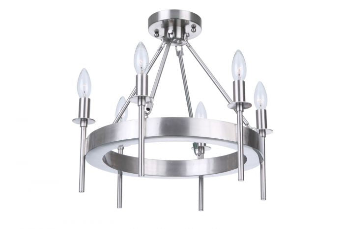 Craftmade 54356-BNK Six Light Semi-Flush Mount, Brushed Polished Nickel