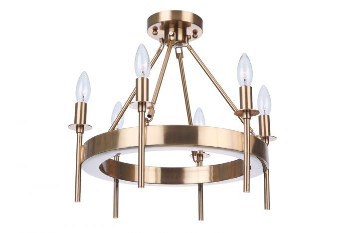 Craftmade 54356-SB Six Light Semi-Flush Mount, Satin Brass