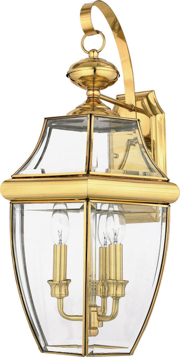 Quoizel NY8318B Three Light Outdoor Wall Lantern, Polished Brass