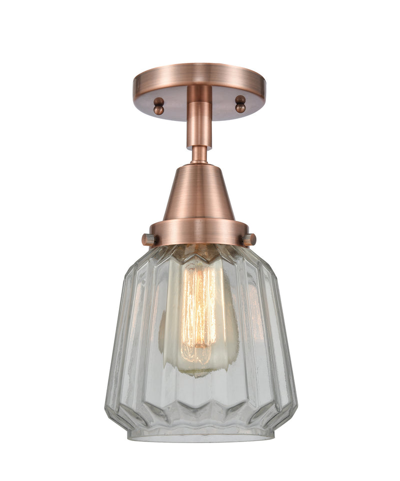 Innovations 447-1C-AC-G142 One Light Flush Mount, Antique Copper