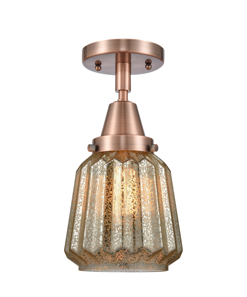 Innovations 447-1C-AC-G146 One Light Flush Mount, Antique Copper