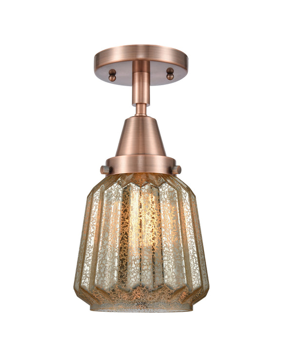 Innovations 447-1C-AC-G146 One Light Flush Mount, Antique Copper