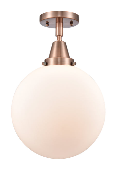 Innovations 447-1C-AC-G201-10 One Light Flush Mount, Antique Copper