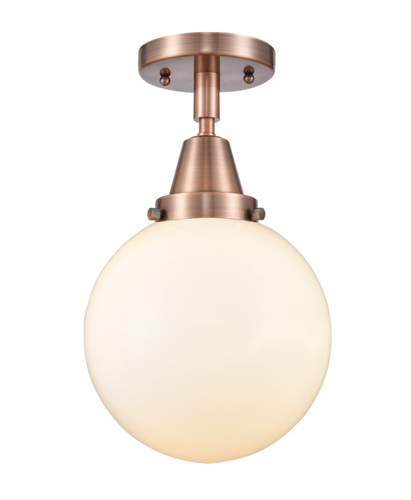 Innovations 447-1C-AC-G201-8 One Light Flush Mount, Antique Copper
