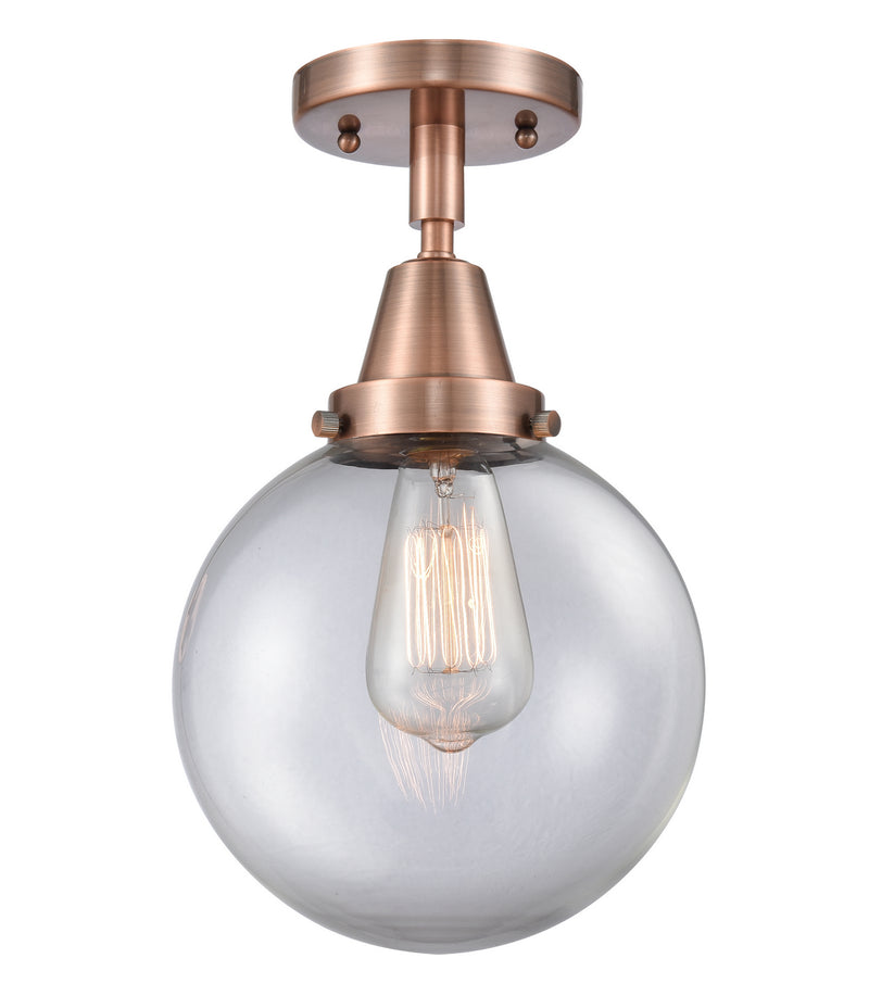 Innovations 447-1C-AC-G202-8 One Light Flush Mount, Antique Copper