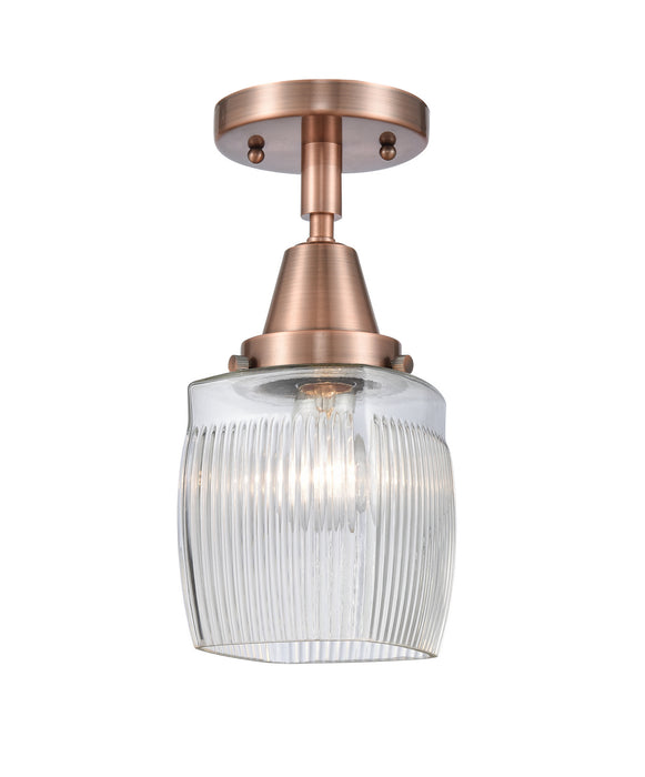 Innovations 447-1C-AC-G302 One Light Flush Mount, Antique Copper