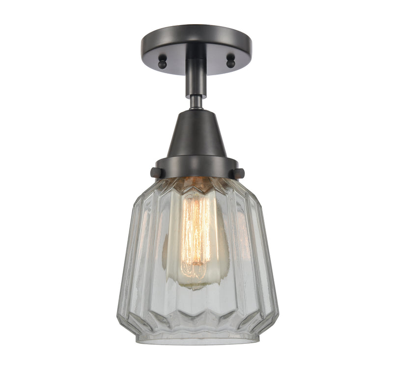 Innovations 447-1C-BK-G142 One Light Flush Mount, Matte Black