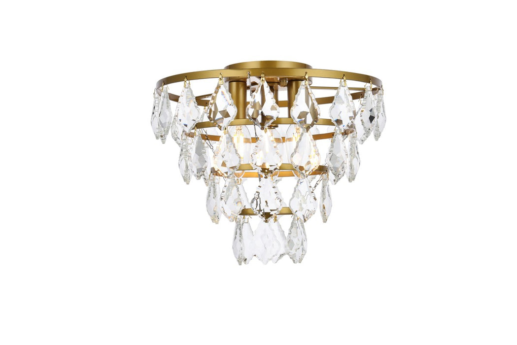 Elegant Lighting 1101F12BR Three Light Flush Mount, Brass